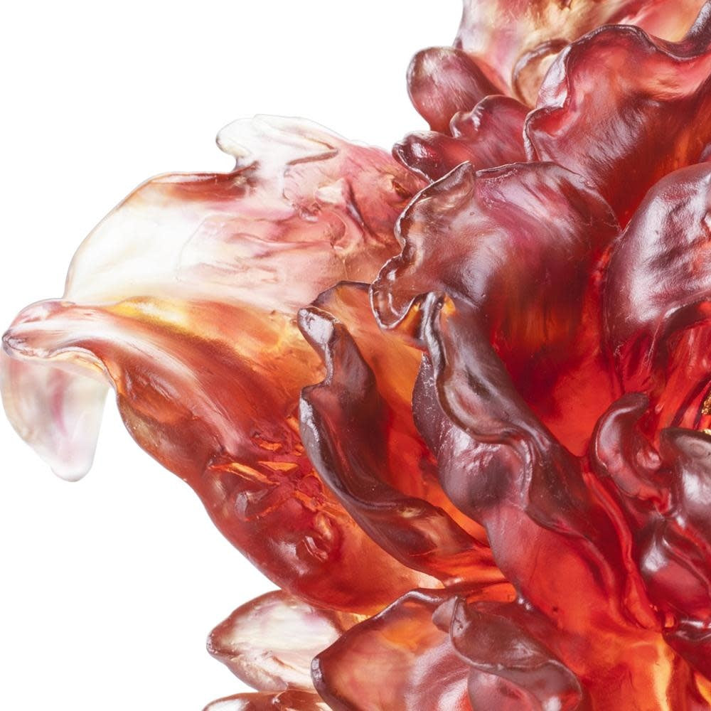 LIULI Crystal Art Crystal Flower, Peony, Meditative Flower in Red (24K Gilded, U.S. Exclusive Design)