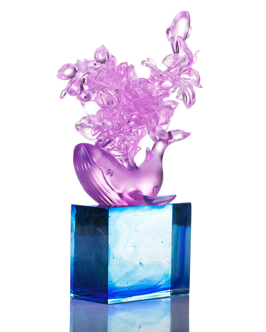 LIULI Crystal Art Crystal Whale with Flower