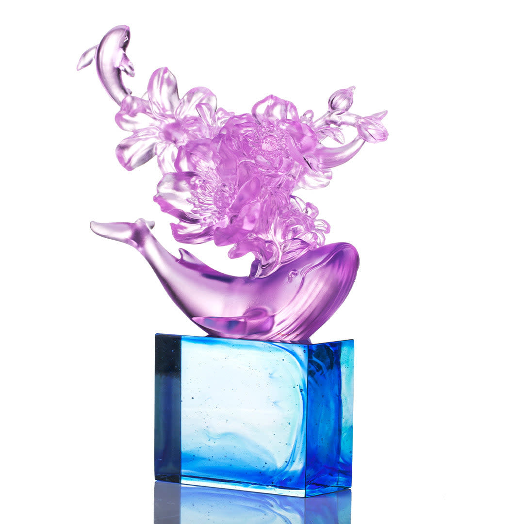 LIULI Crystal Art Crystal Whale with Flower