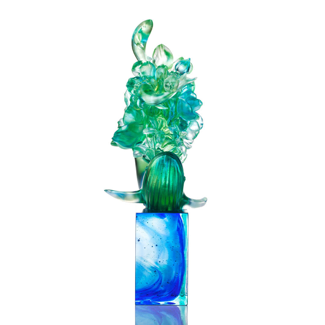 LIULI Crystal Art Crystal Whale with Flower