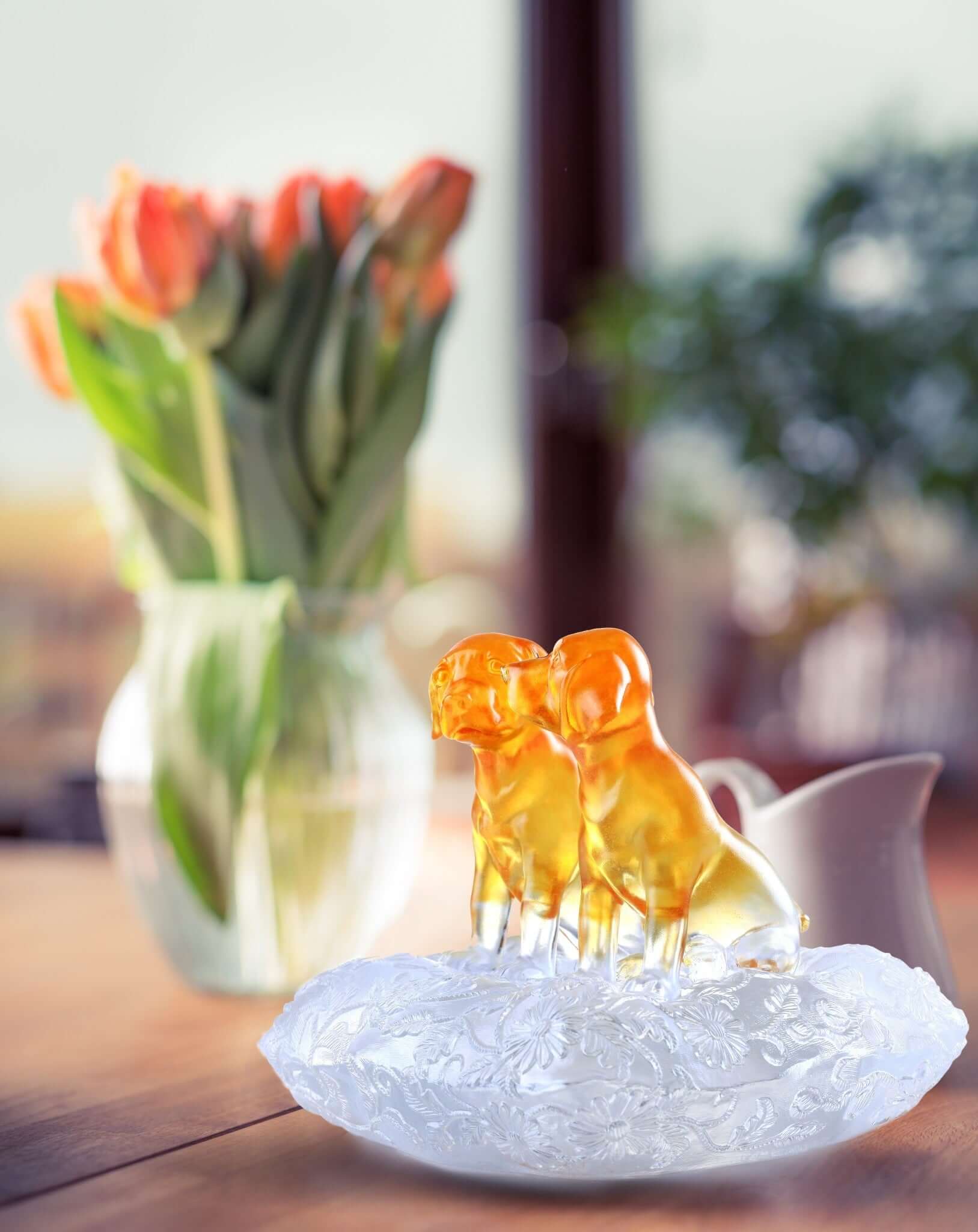 LIULI Crystal Art Crystal Dog Figurine, "New Century of Luck"