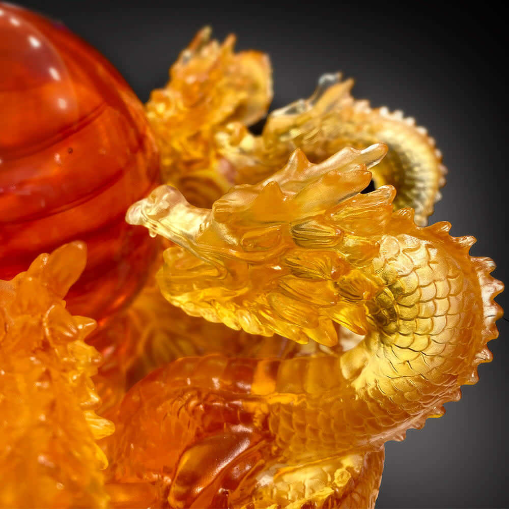 LIULI Crystal Art Crystal Dragon, "The Yin Yang Cycle of Nine Dragons"