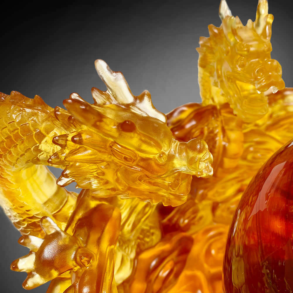 LIULI Crystal Art Crystal Dragon, "The Yin Yang Cycle of Nine Dragons"