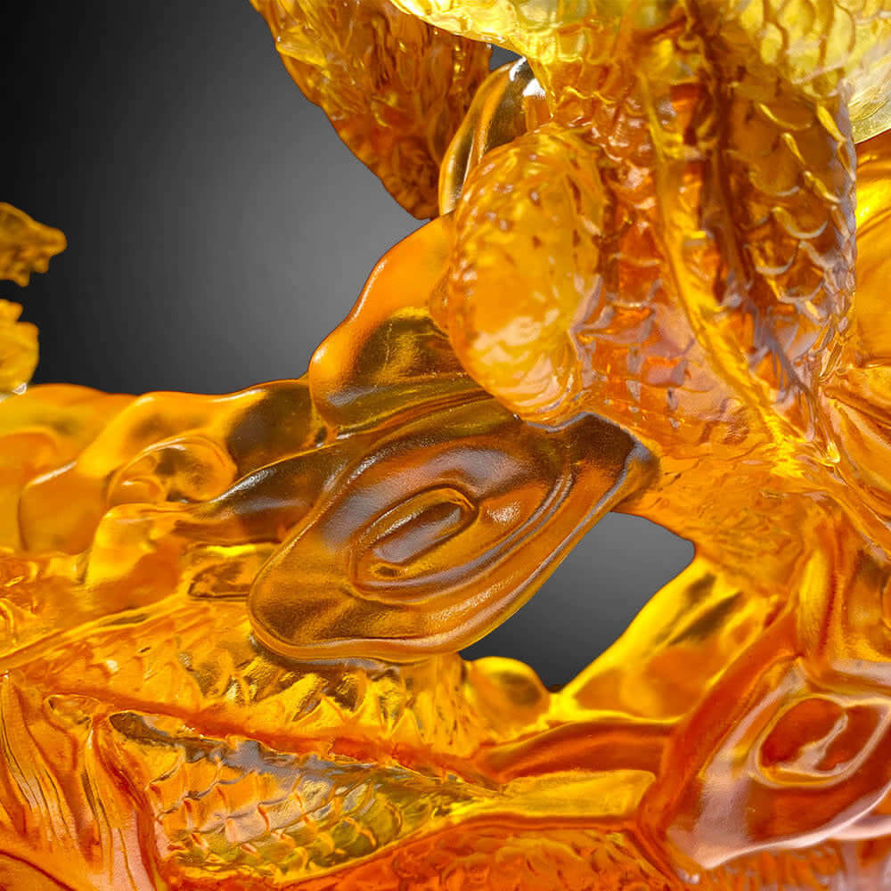 LIULI Crystal Art Crystal Dragon, "The Yin Yang Cycle of Nine Dragons"