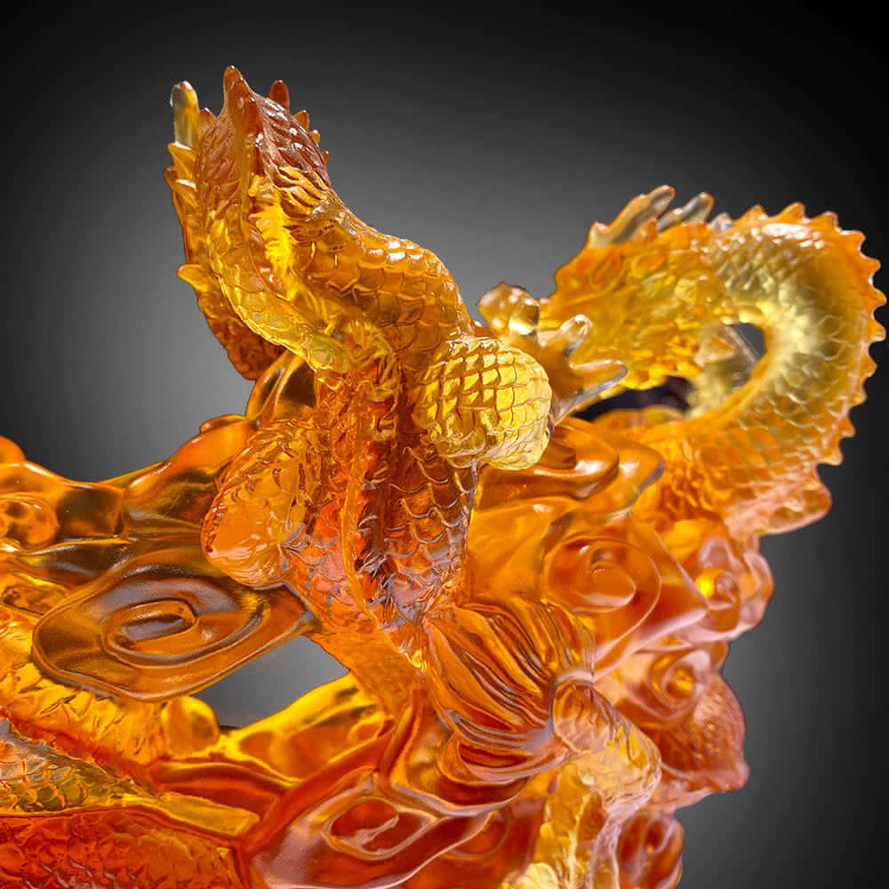 LIULI Crystal Art Crystal Dragon, "The Yin Yang Cycle of Nine Dragons"