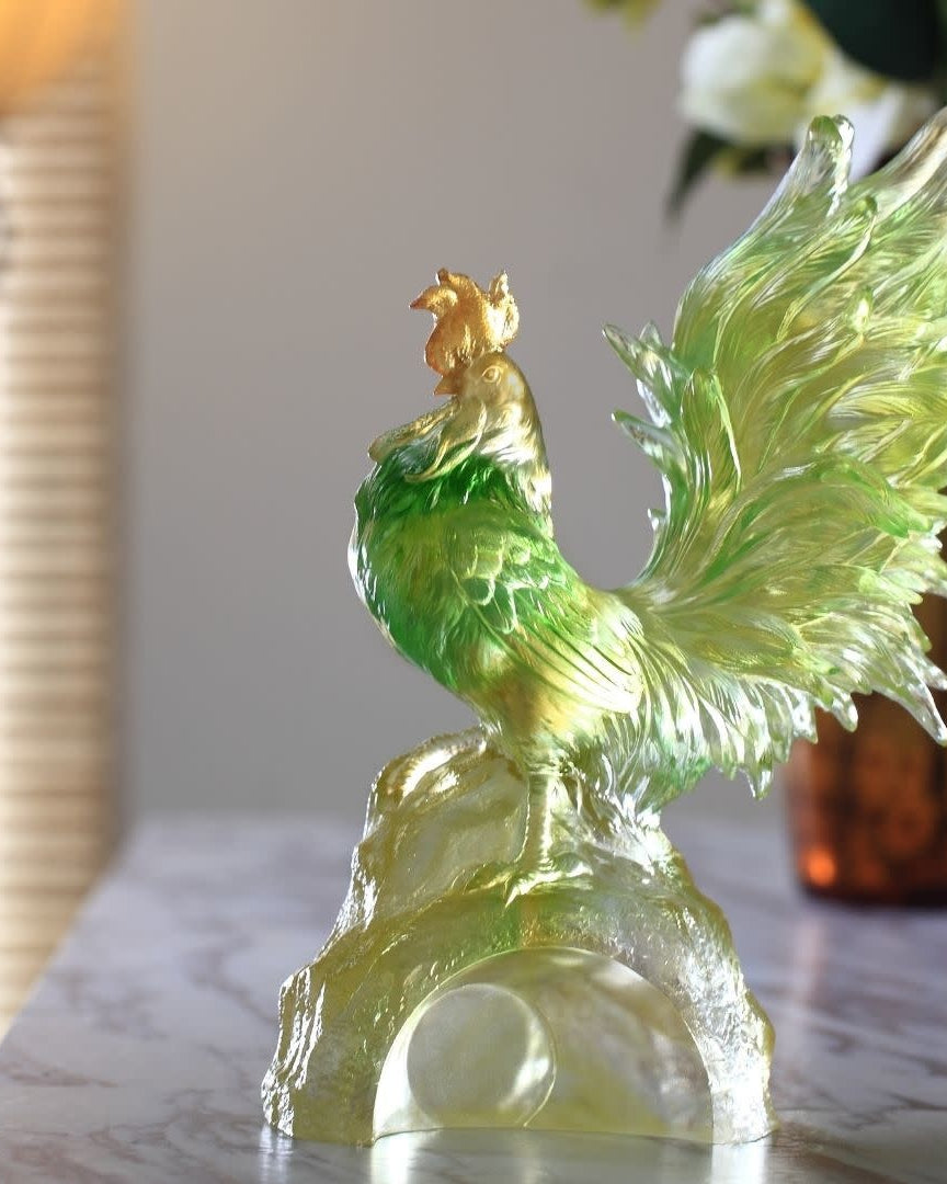 LIULI Crystal Art Crystal Rooster Figurine - Dance of the Spring Wind