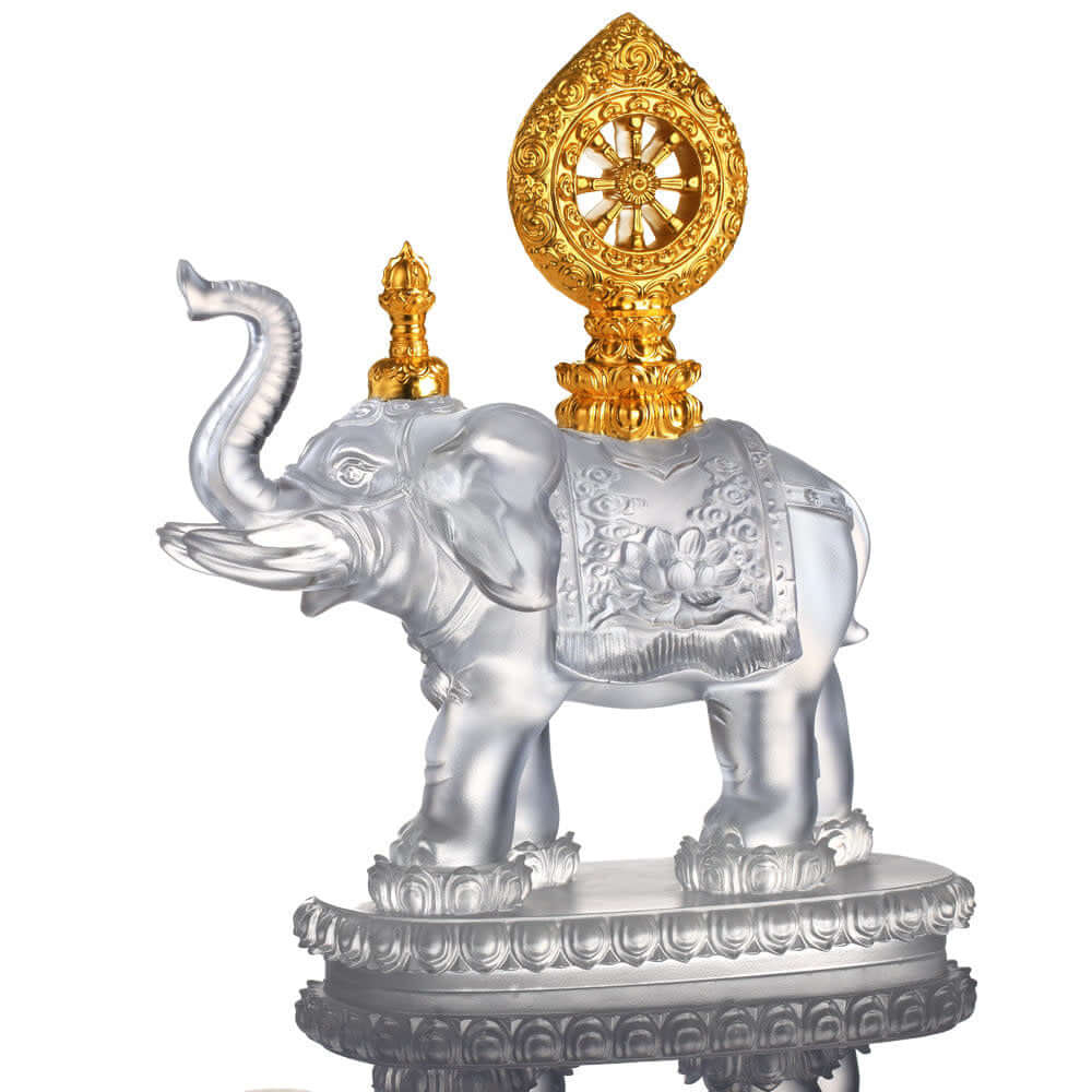 LIULI Crystal Art Crystal Animal, Elephant, True Dharma Illumination (24K Gilded)
