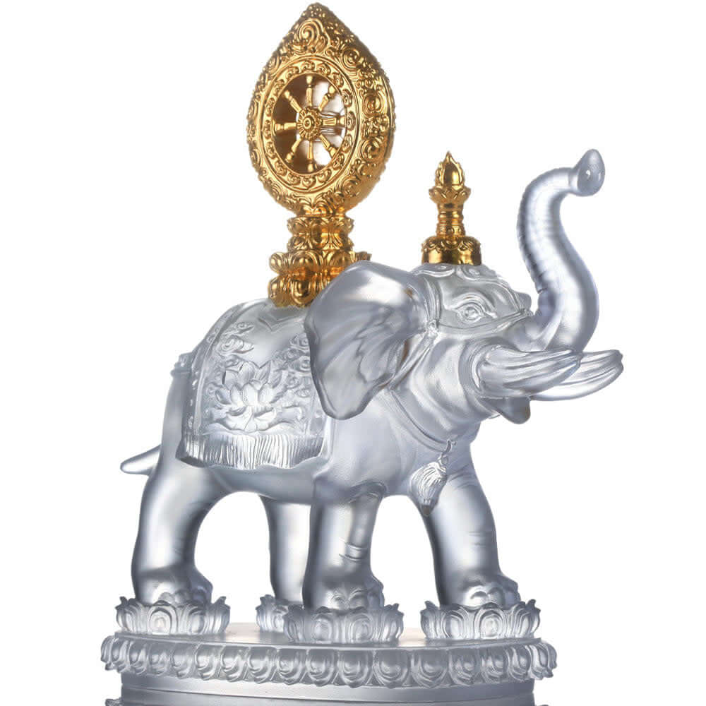 LIULI Crystal Art Crystal Animal, Elephant, True Dharma Illumination (24K Gilded)