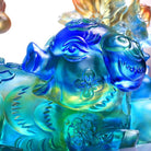 LIULI Crystal Art Crystal Pig and Butterfly, "Fulfillment" Limited Edition, Amber Sky Blue