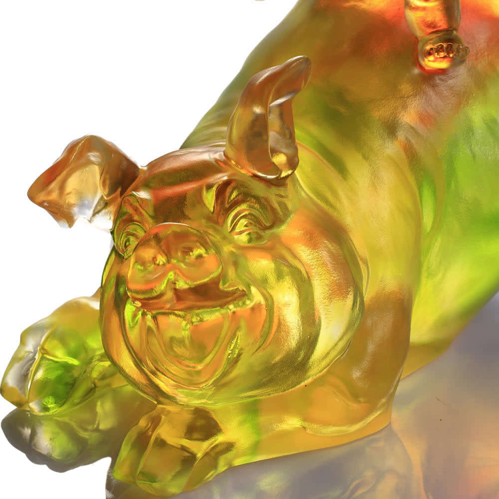 LIULI Crystal Art Crystal Animal, Baby Doll Riding Pig, Happy Together