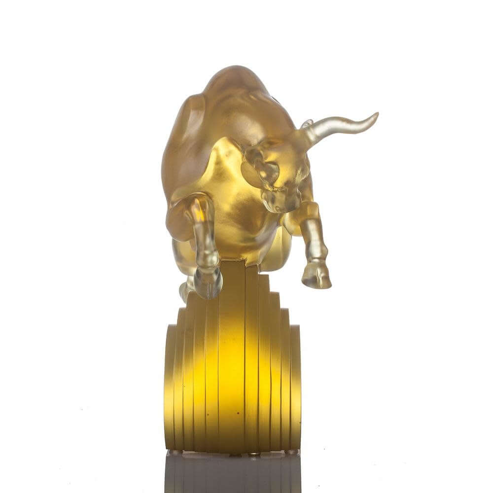 LIULI Crystal Art Crystal Art Bull Statue in Gold "Rise Above" Limited Edition