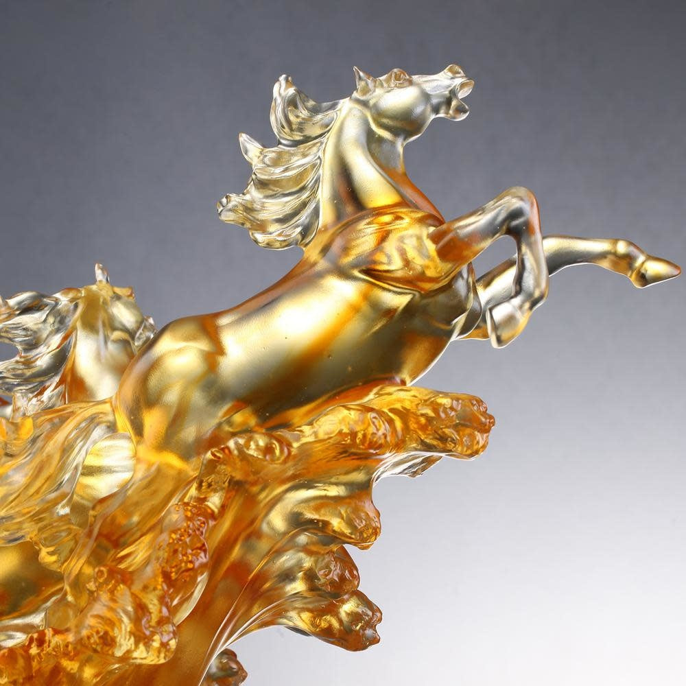 LIULI Crystal Art Crystal Horses, "Rising through Heaven and Earth"