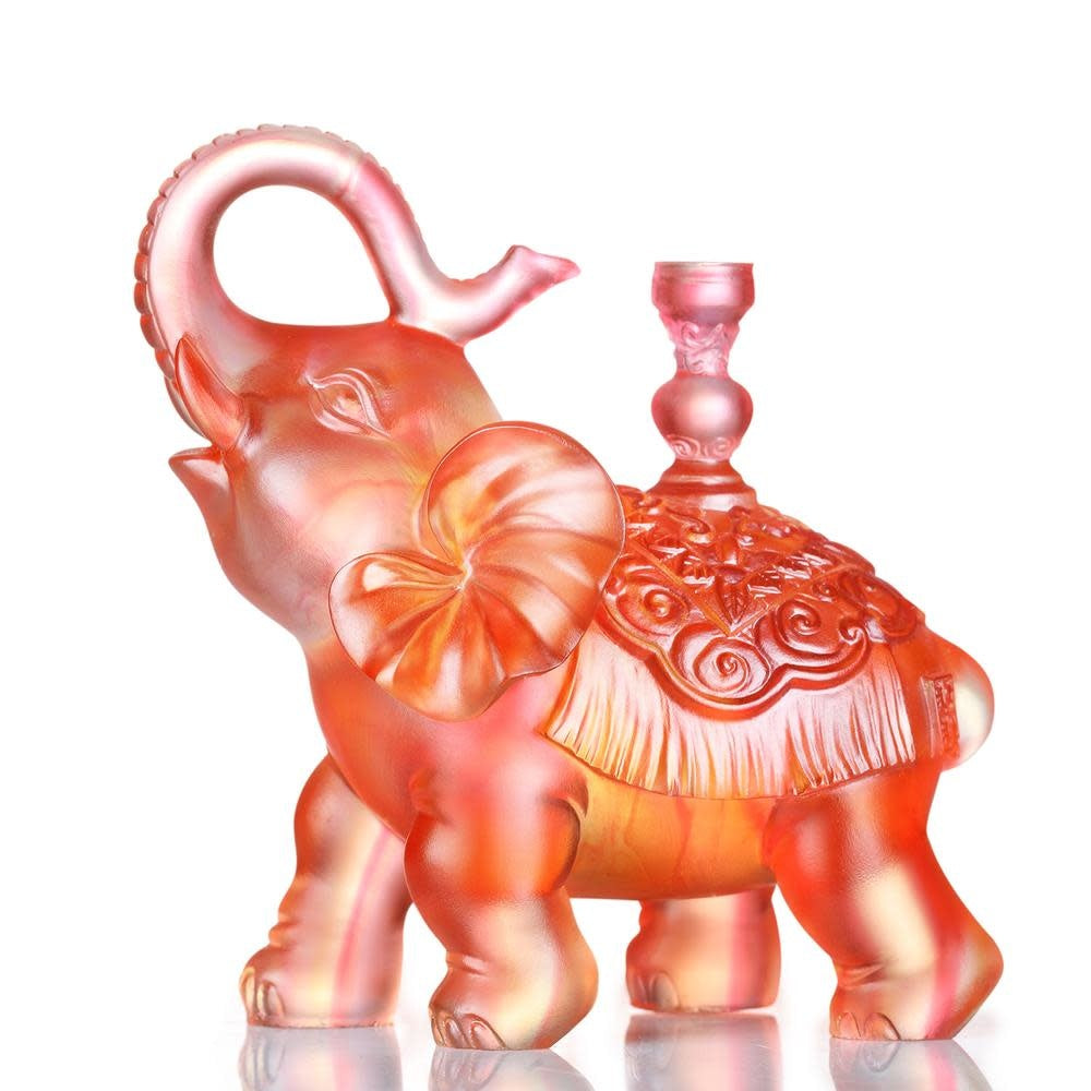 LIULI Crystal Art Crystal Elephant Sculpture, "The Auspicious Elephant"