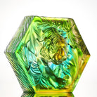 LIULI Crystal Art Crystal Tiger, "Courageous Advance" in Amber Bluish Green