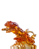 LIULI Crystal Art Crystal Tiger, Chinese Zodiac, Mighty Roar in Amber