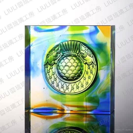 LIULI Crystal Art Crystal Mythical Creature Paperweight, Dragon Fish Protector, Mixed Colors