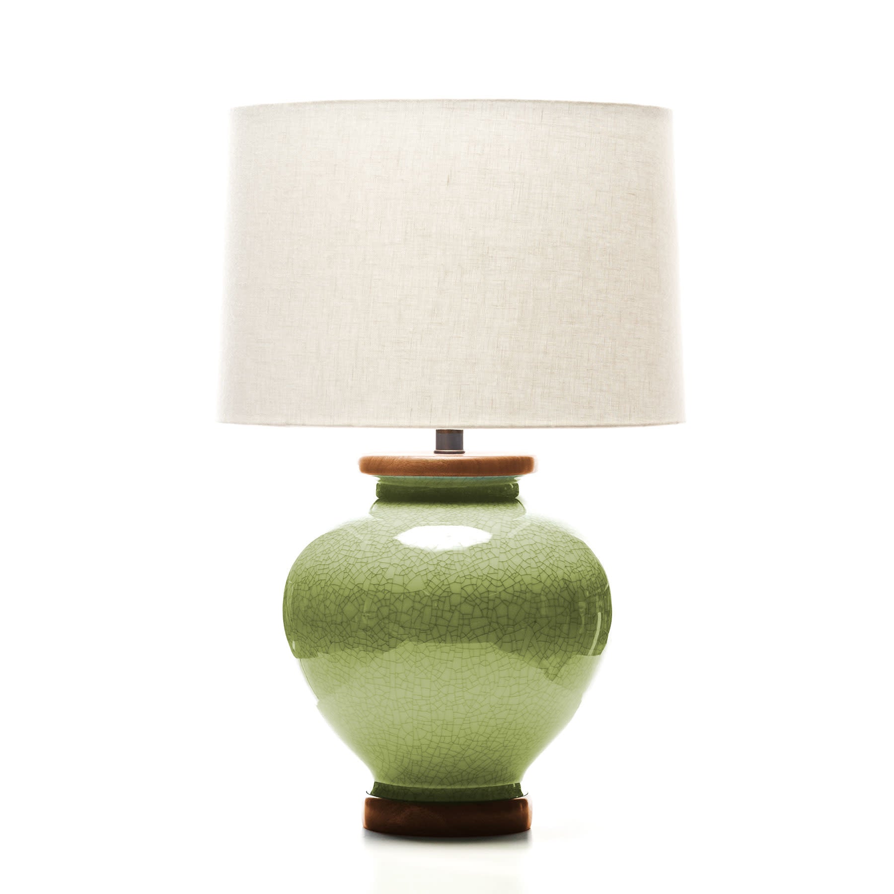 Luca Porcelain Lamp in Celadon Crackle with Sapele Base
