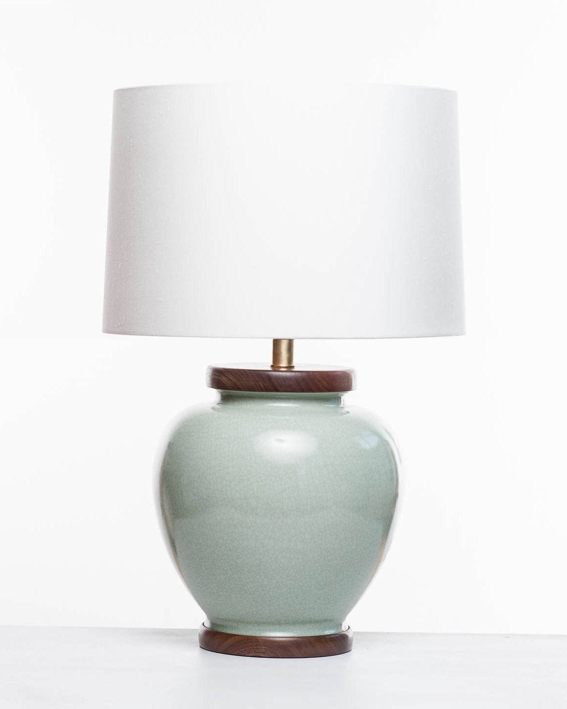 Lawrence & Scott Luca Porcelain Lamp in Celadon Crackle with Walnut Base (Sample Sale)