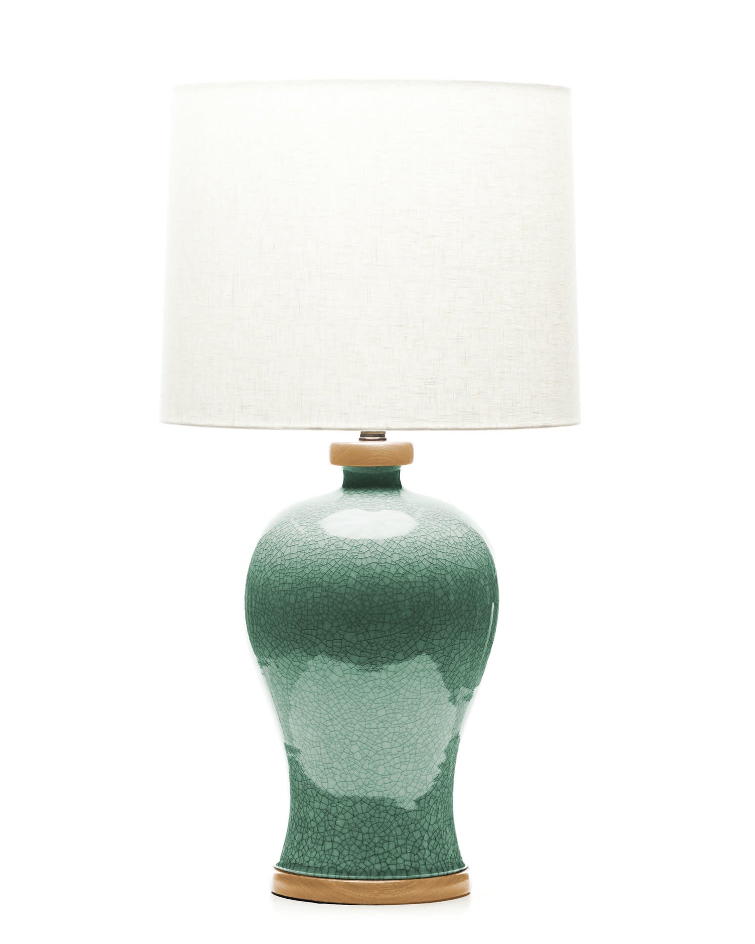 Lawrence & Scott Dashiell Table Lamp in Aquamarine Crackle with Oak Base