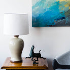 Lawrence & Scott Dashiell Table Lamp in Oyster Crackle with Walnut Base