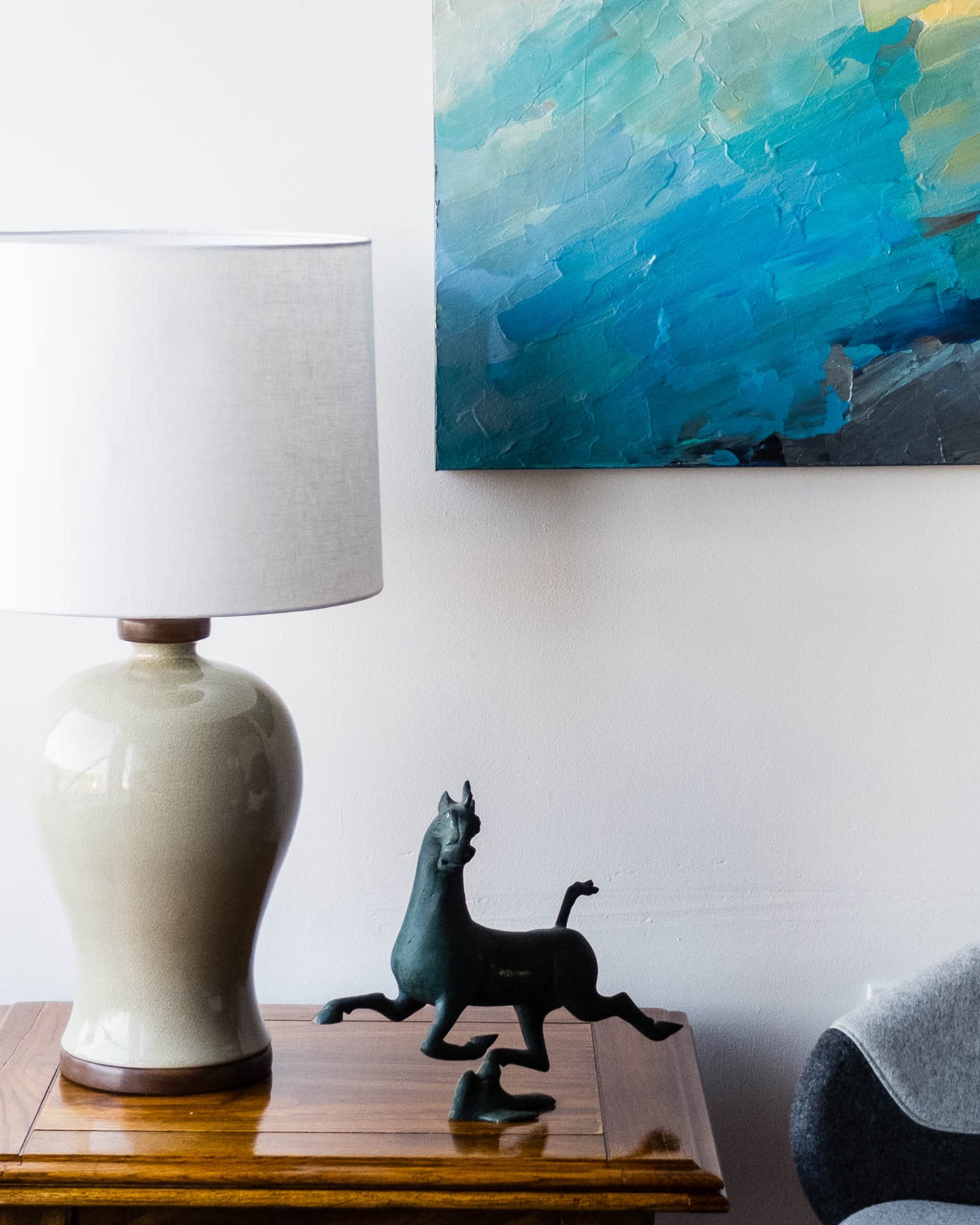 Lawrence & Scott Dashiell Porcelain Table Lamp in Oyster Crackle (walnut) Sample Sale