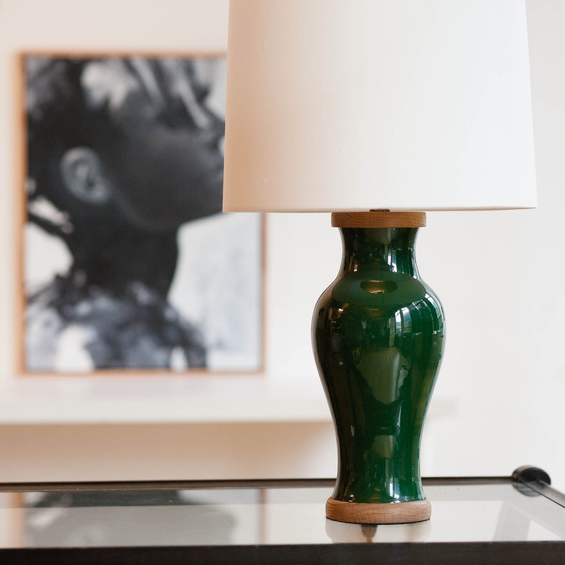 Lawrence & Scott Gabrielle Baluster Porcelain Lamp in Racing Green with Walnut Base