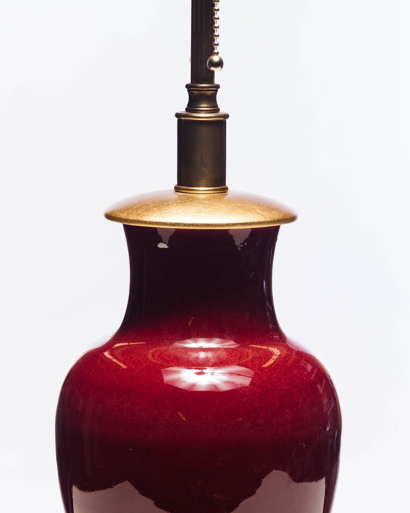 Legacy Gabrielle Baluster Porcelain Lamp in Oxblood with Gilded Gold Base