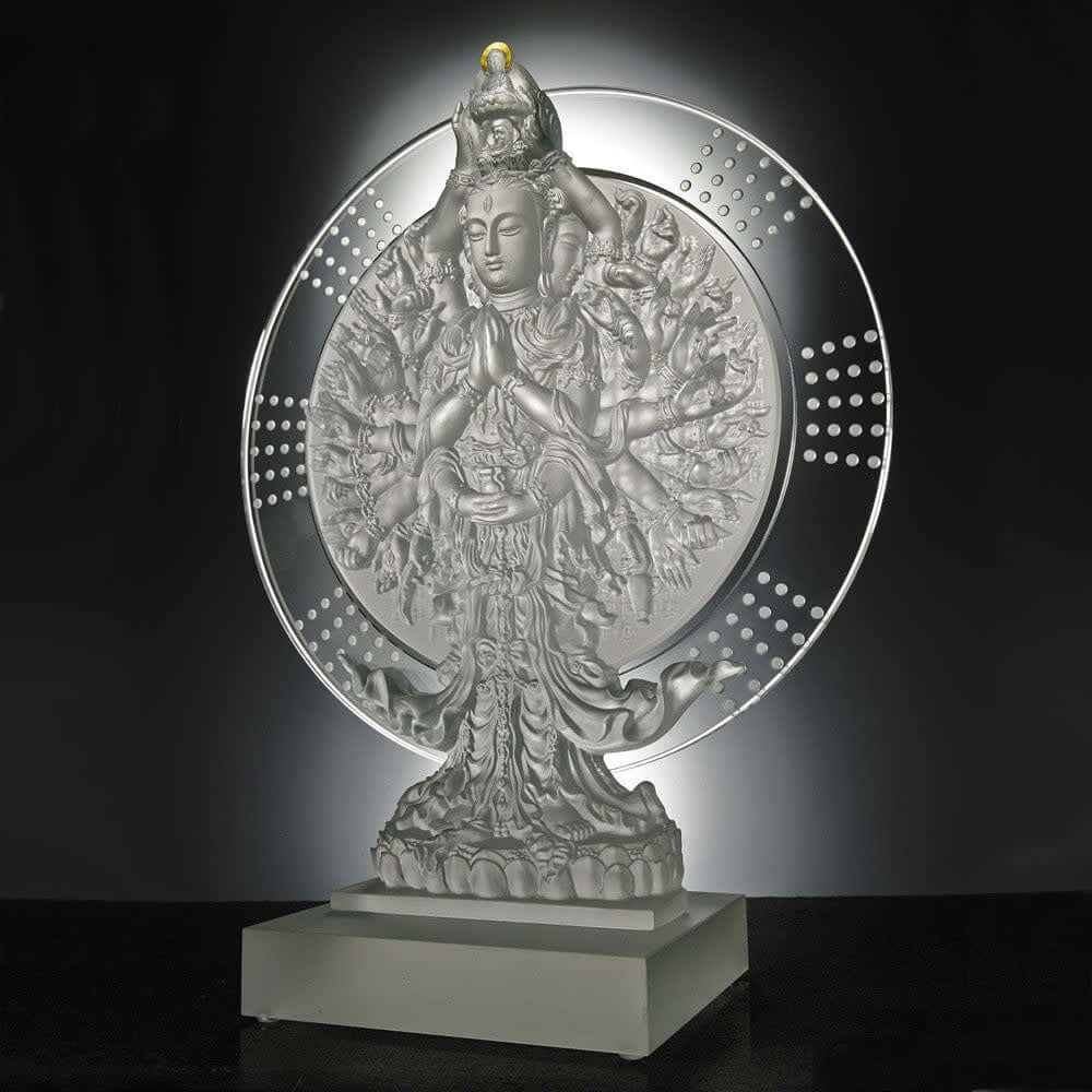 LIULI Crystal Art Crystal Buddha, Thousand Arms Guanyin, "Only With Compassion"