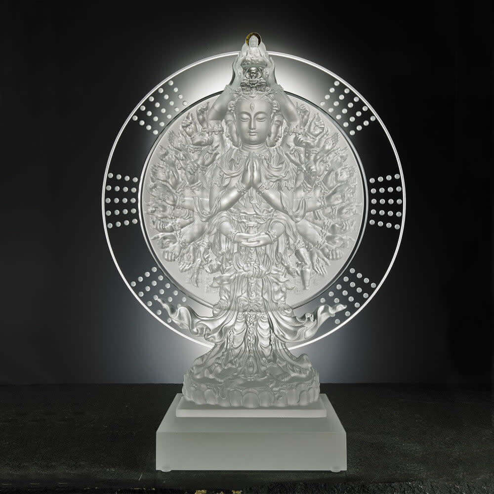LIULI Crystal Art Crystal Buddha, Thousand Arms Guanyin, "Only With Compassion"