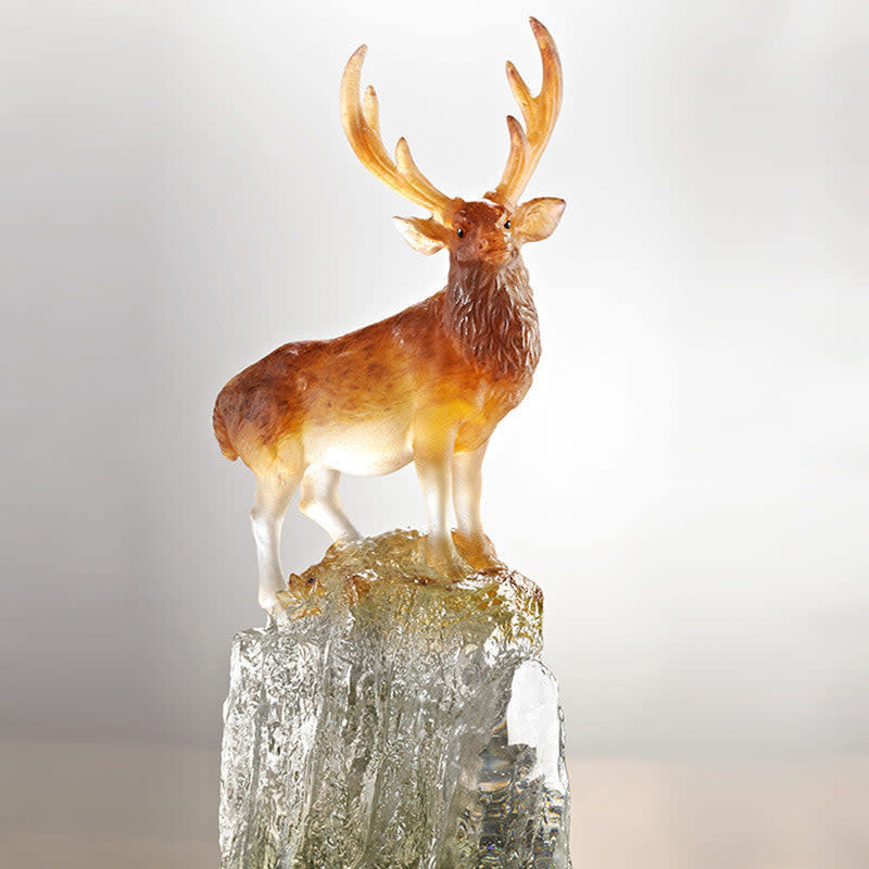 LIULI Crystal Art Crystal Taiwan Sambar Deer - "Auspicious Summit"