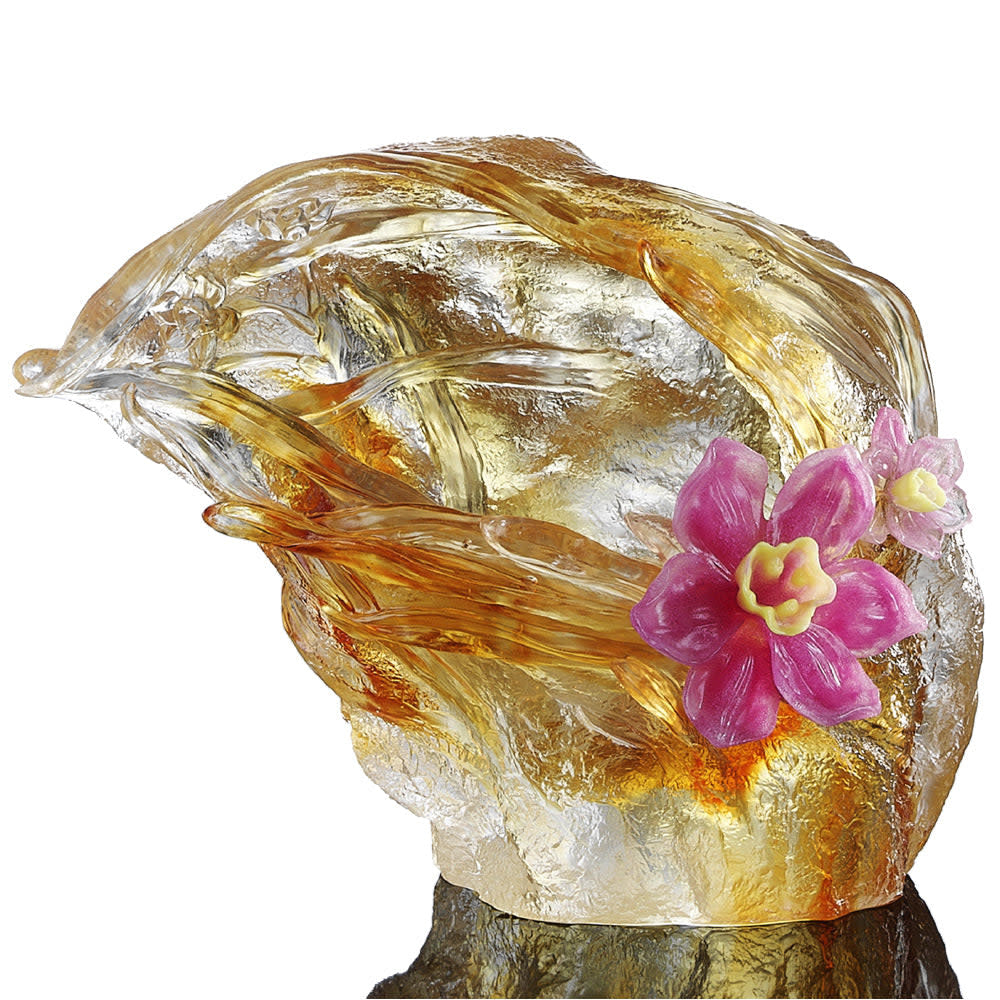 LIULI Crystal Art Crystal Floral Vase, Narcissus, "Peach Blossom Spring"