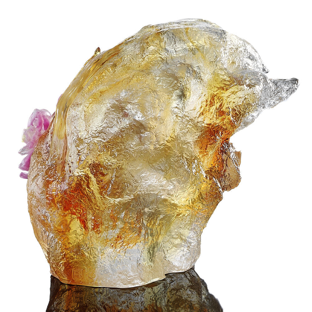 LIULI Crystal Art Crystal Floral Vase, Narcissus, "Peach Blossom Spring"