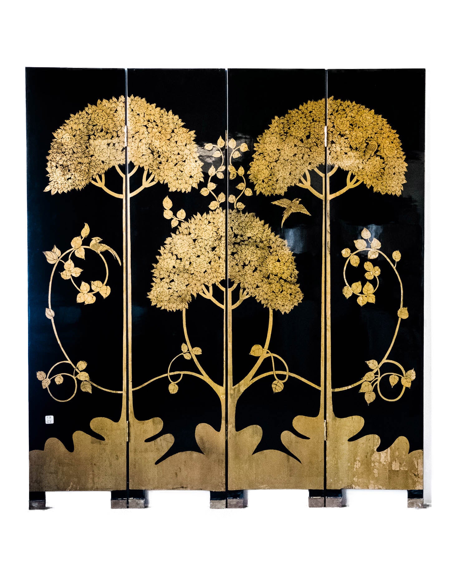 Japanese Large Four-Panel High-Gloss Cherry Blossom Screen/Room Divider