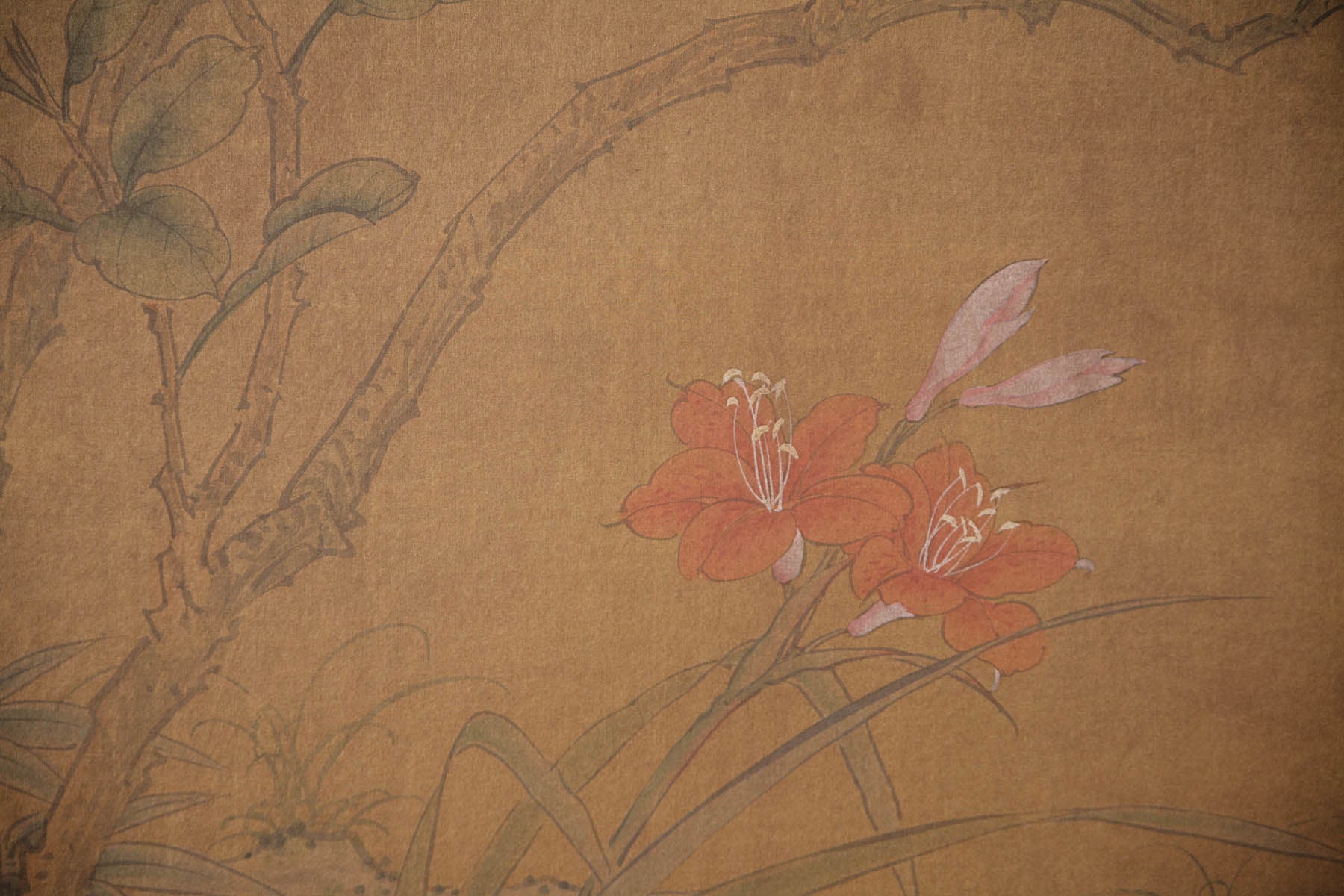 Lawrence & Scott Sung Tze-Chin "Joyous Spring 2" Ink on Silk 4-Panel Screen (6 ft x 6 ft)