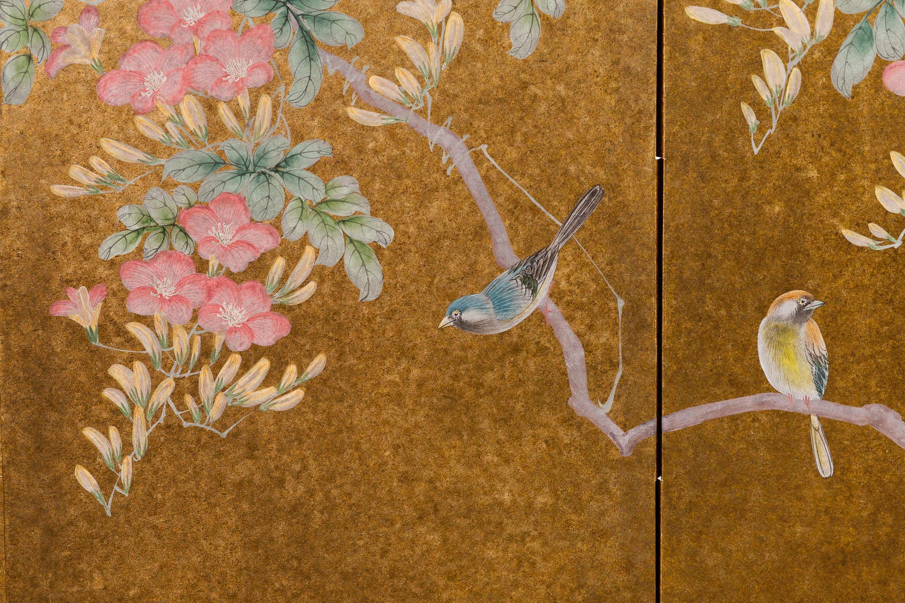 Japanese Rinpa-Style Custom "Flowers and Birds" Chinoiserie 4-Panel Screen