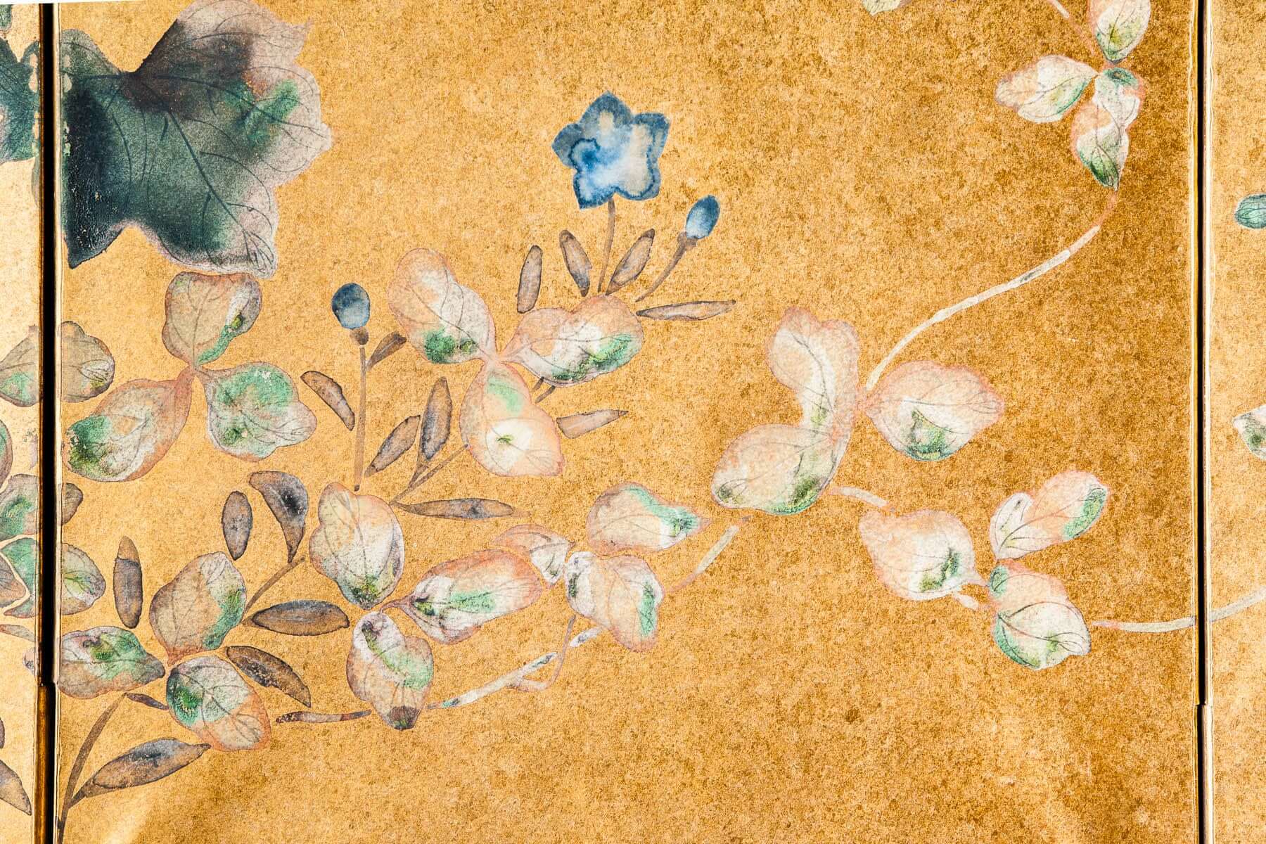 Lawrence & Scott " Twilight Garden" by Sung Tze-Chin on gold foil 4-Panel Screen