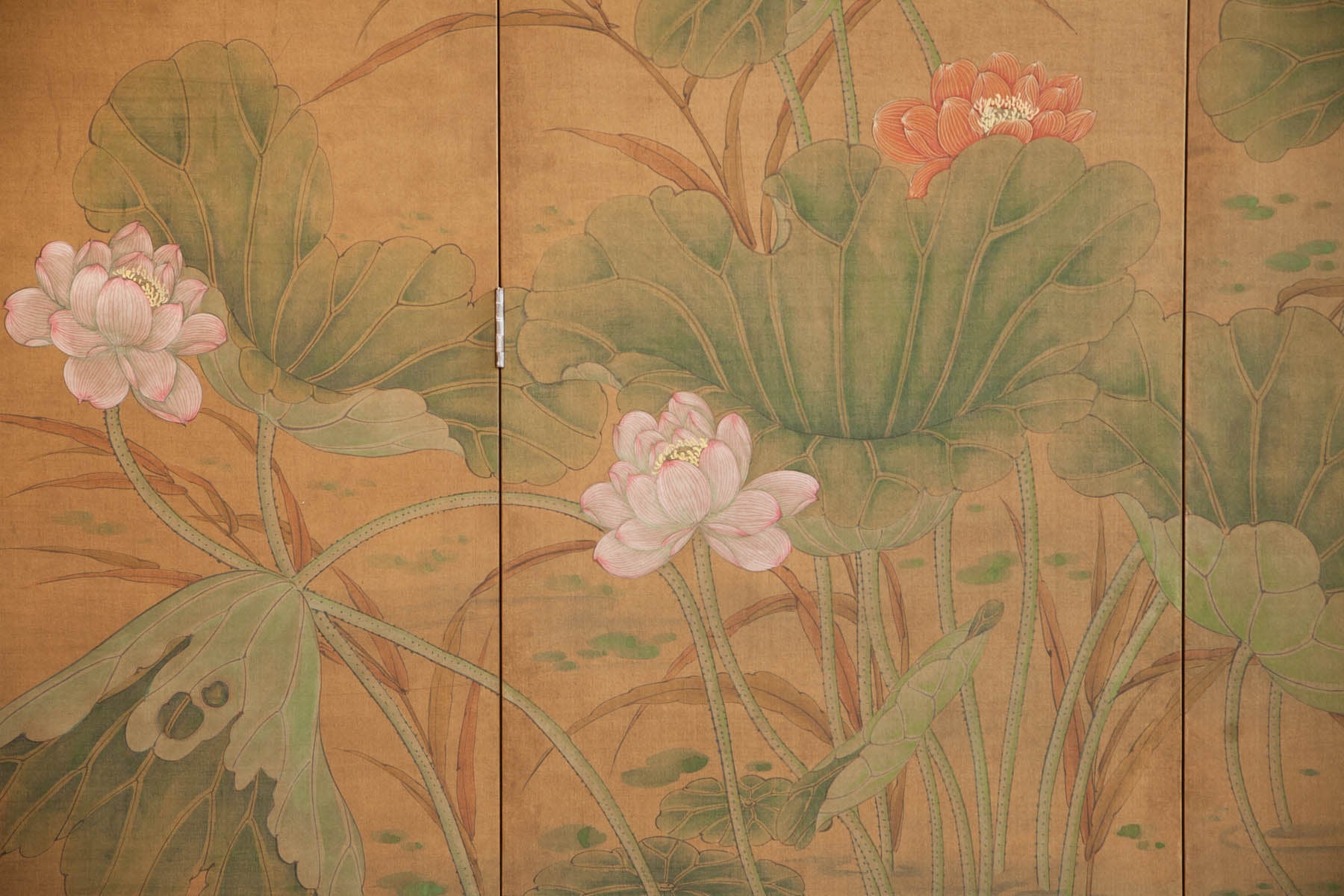 Lawrence & Scott Master Sung Tze-Chin "Lotus Pond Scene" 8-Panel Screen