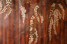 Double-Sided Leather Wisteria & Bamboo Scene 4-Panel Room Divider Screen in Mahogany