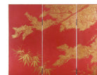 Double-Sided Leather Wisteria Scene 4 Panel Room Divider Screen in Red