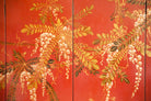 Lawrence & Scott Double-Sided Leather Wisteria Scene 6 Panel Room Divider Screen in Red