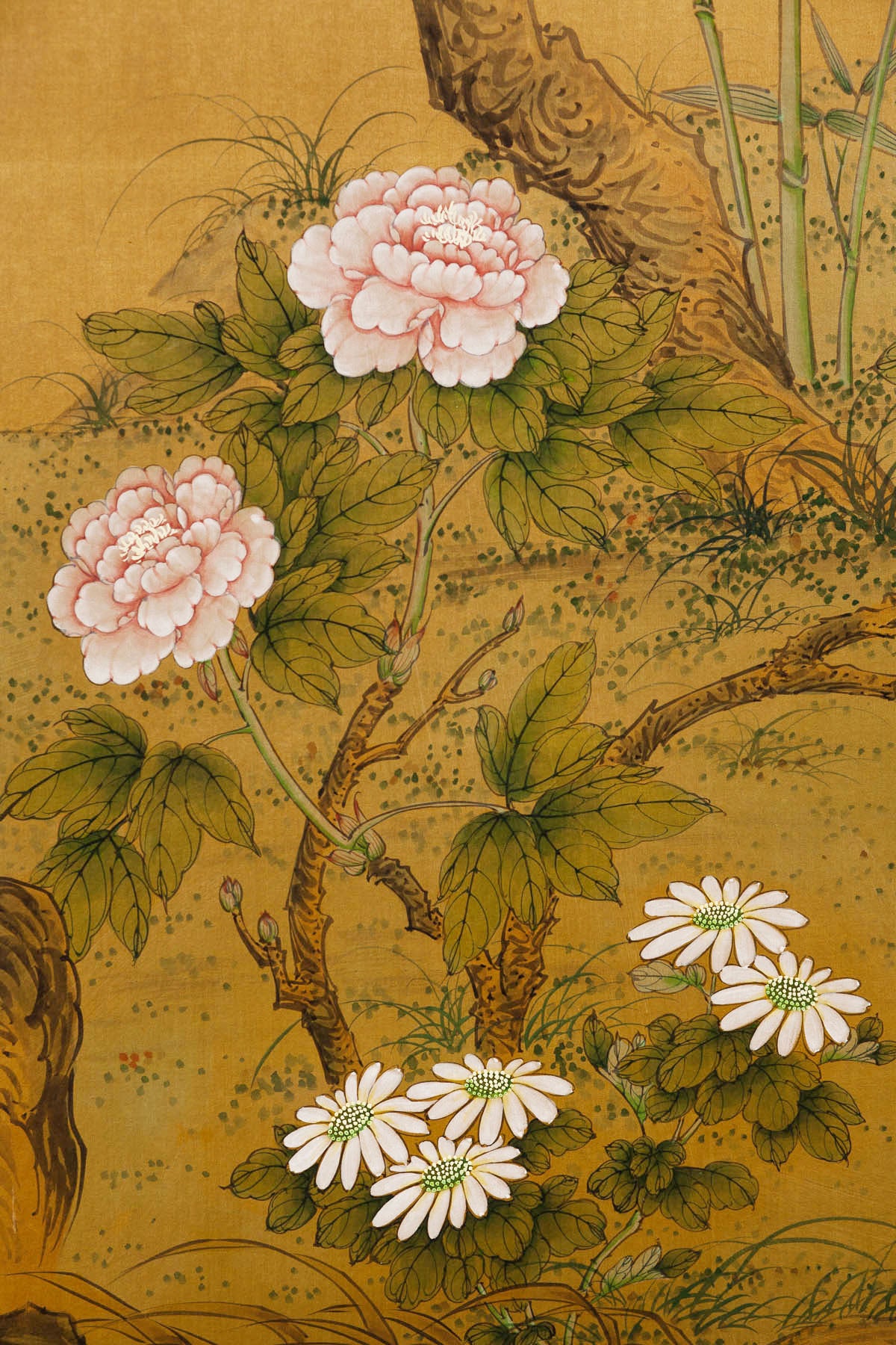 Sung Tze-Chin "Joyous Spring" Ink on Silk 6-Panel Screen (7 ft x 9 ft)