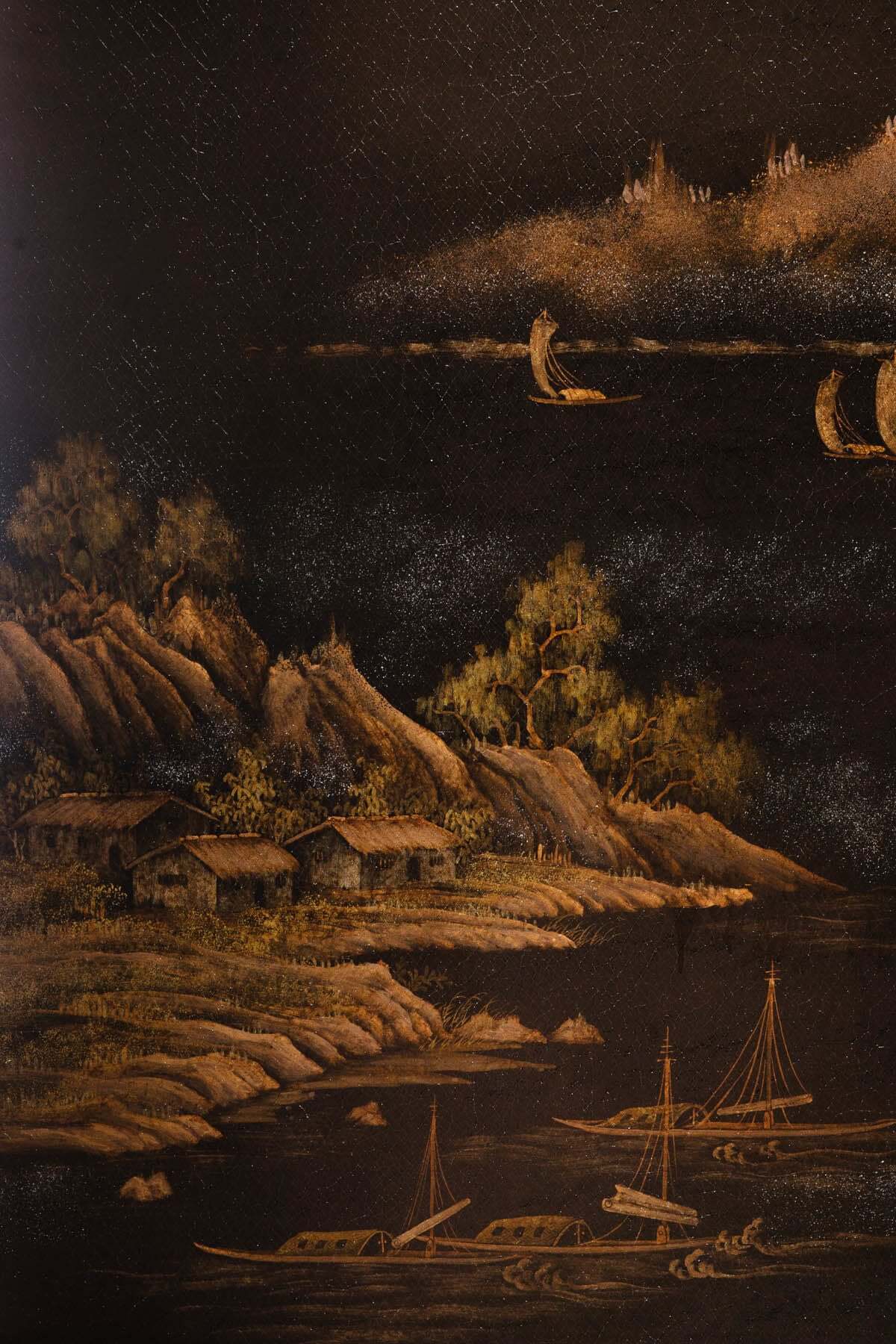 Lawrence & Scott "City of Guilin" Leather on Wood 4-Panel Screen/Room Divider