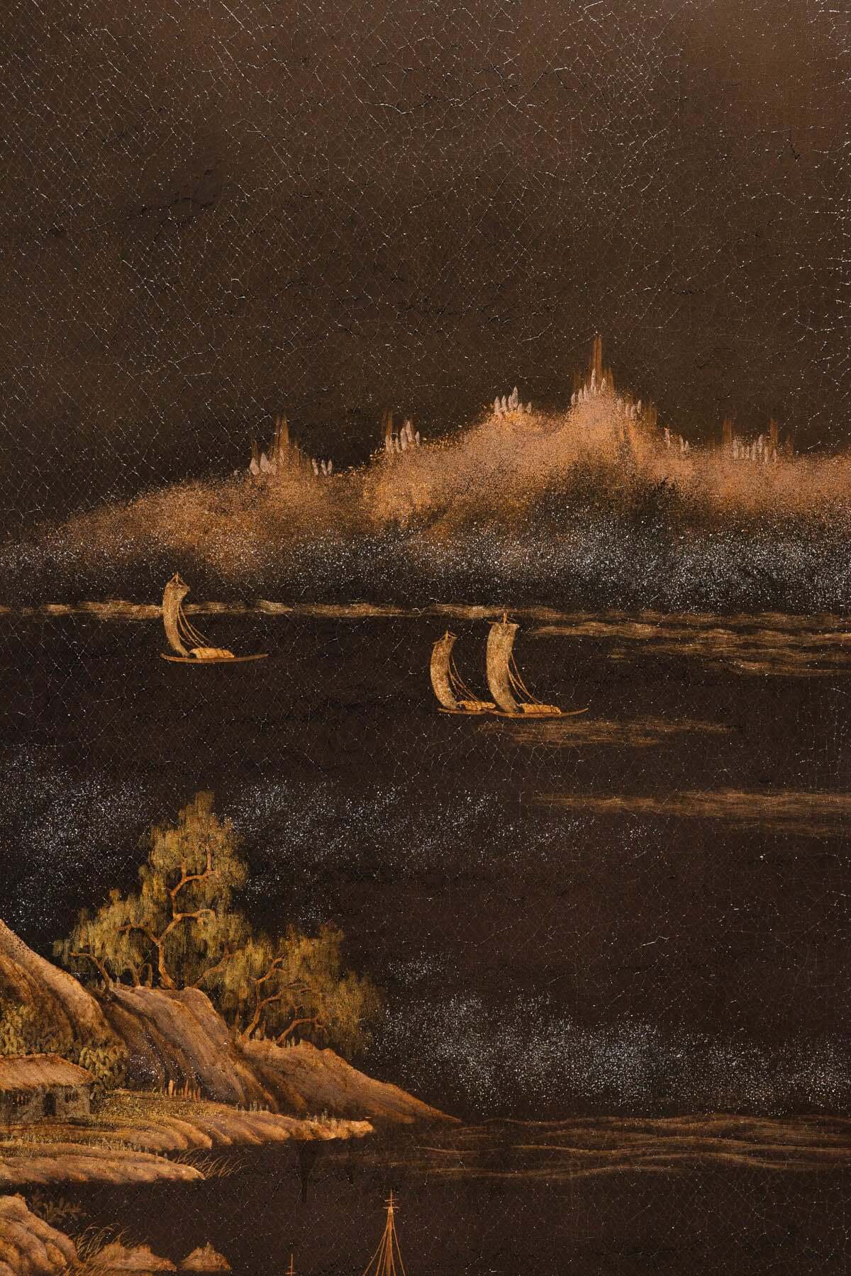 Lawrence & Scott "City of Guilin" Leather on Wood 4-Panel Screen/Room Divider