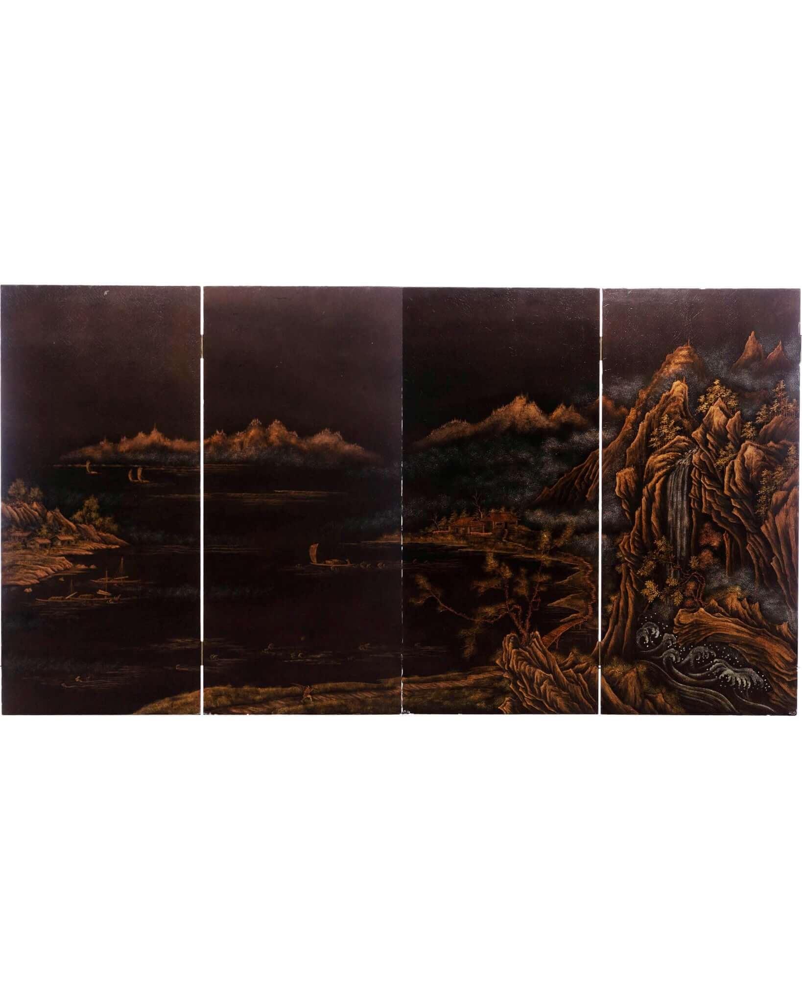 Lawrence & Scott "City of Guilin" Leather on Wood 4-Panel Screen/Room Divider