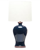 Lawrence & Scott Dashiell Table Lamp in Steel Blue Crackle with Walnut Base