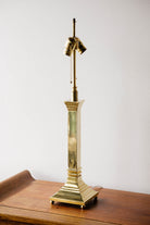 Square Base Polished Solid Brass Candlestick Table Lamp