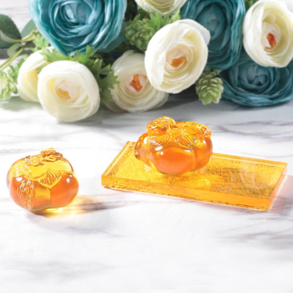 LIULI Crystal Art Crystal Persimmon Paperweight "Good Things Come in Pairs" Set of 2