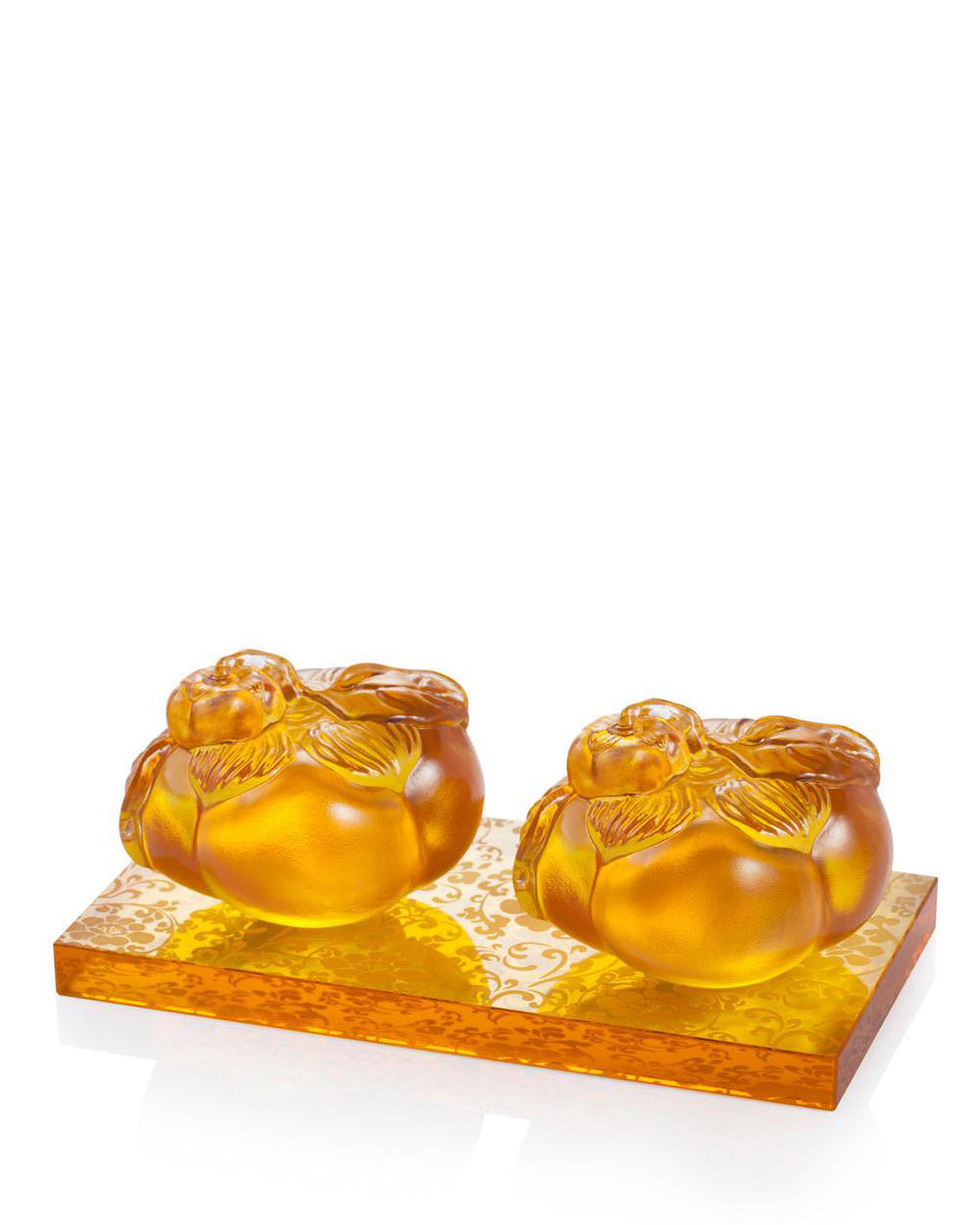 LIULI Crystal Art Crystal Persimmon Paperweight "Good Things Come in Pairs" Set of 2
