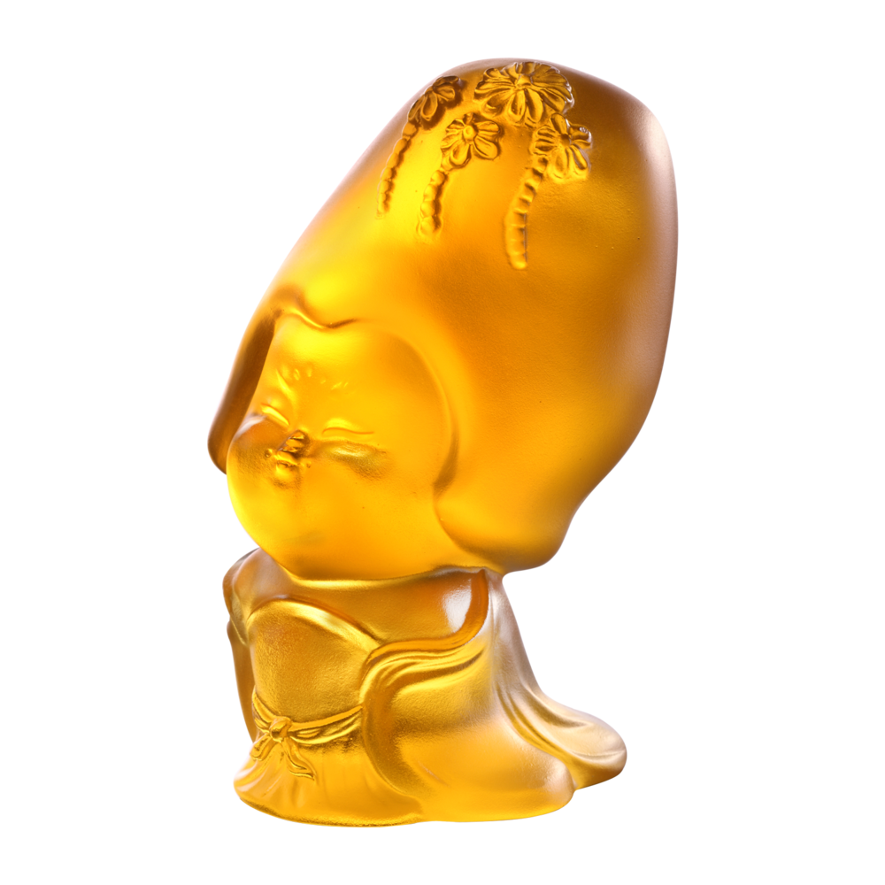 LIULI Crystal Art Crystal Mini Woman Figurine, The Beauty of Tang Dynasty-Thoughtful Beauty, Light Amber
