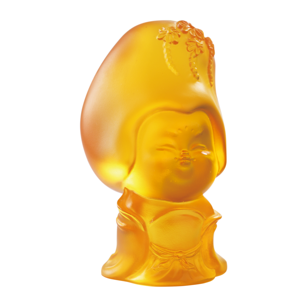 LIULI Crystal Art Crystal Mini Woman Figurine, The Beauty of Tang Dynasty-Thoughtful Beauty, Light Amber